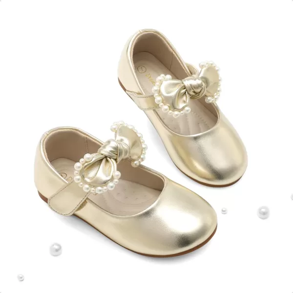 imageDREAM PAIRS Girl Dress Shoes Mary Jane Flats for Party School Wedding ToddlerLittle KidGold