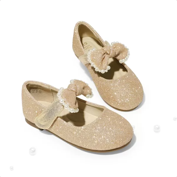imageDREAM PAIRS Girl Dress Shoes Mary Jane Flats for Party School Wedding ToddlerLittle KidGoldGlitter