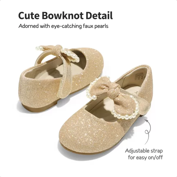 imageDREAM PAIRS Girl Dress Shoes Mary Jane Flats for Party School Wedding ToddlerLittle KidGoldGlitter