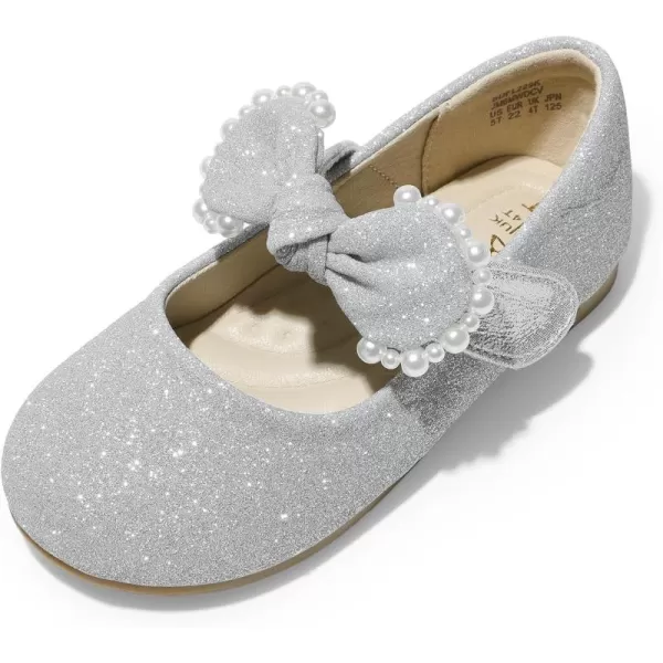imageDREAM PAIRS Girl Dress Shoes Mary Jane Flats for Party School Wedding ToddlerLittle KidSilverGlitter