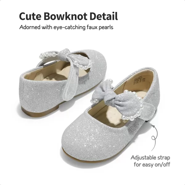 imageDREAM PAIRS Girl Dress Shoes Mary Jane Flats for Party School Wedding ToddlerLittle KidSilverGlitter