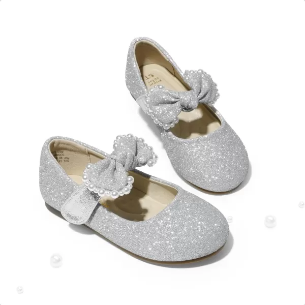 imageDREAM PAIRS Girl Dress Shoes Mary Jane Flats for Party School Wedding ToddlerLittle KidSilverGlitter