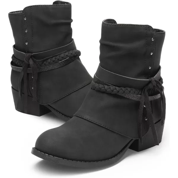 imageDREAM PAIRS Girls Ankle Boots Side Zipper Low Heels Boots Little KidBig KidBlack