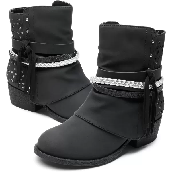imageDREAM PAIRS Girls Ankle Boots Side Zipper Low Heels Boots Little KidBig KidBlackSilver