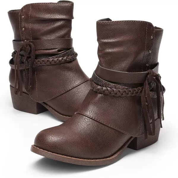 imageDREAM PAIRS Girls Ankle Boots Side Zipper Low Heels Boots Little KidBig KidBrown