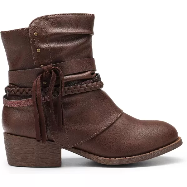imageDREAM PAIRS Girls Ankle Boots Side Zipper Low Heels Boots Little KidBig KidBrown
