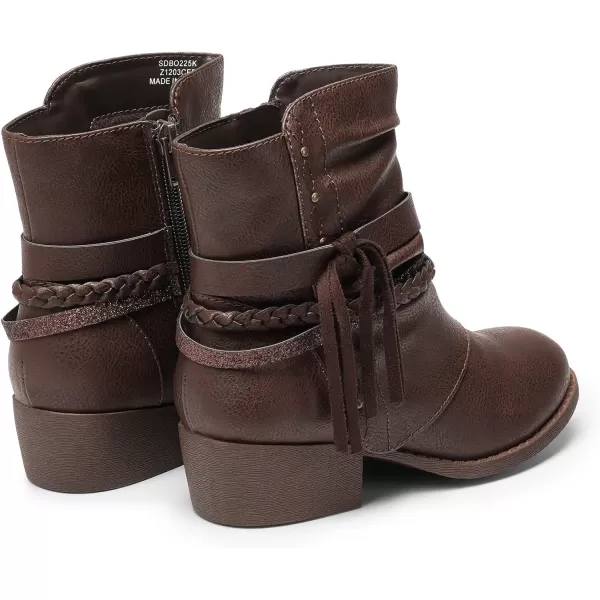 imageDREAM PAIRS Girls Ankle Boots Side Zipper Low Heels Boots Little KidBig KidBrown
