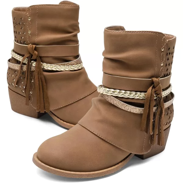 imageDREAM PAIRS Girls Ankle Boots Side Zipper Low Heels Boots Little KidBig KidCamelGold