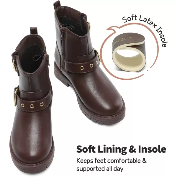 imageDREAM PAIRS Girls Ankle Boots Waterproof Side Zipper Booties for Little KidBig KidBrown