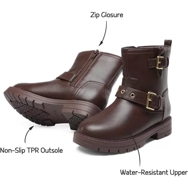 imageDREAM PAIRS Girls Ankle Boots Waterproof Side Zipper Booties for Little KidBig KidBrown