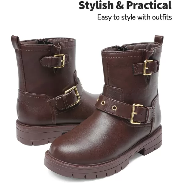 imageDREAM PAIRS Girls Ankle Boots Waterproof Side Zipper Booties for Little KidBig KidBrown