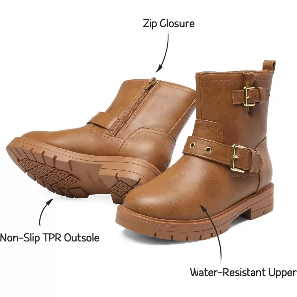 imageDREAM PAIRS Girls Ankle Boots Waterproof Side Zipper Booties for Little KidBig KidCamel
