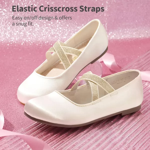 imageDREAM PAIRS Girls Ballerina Dress Shoes Mary Jane FlatsIvorysatin