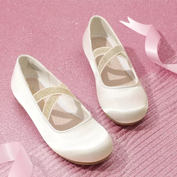 imageDREAM PAIRS Girls Ballerina Dress Shoes Mary Jane FlatsIvorysatin
