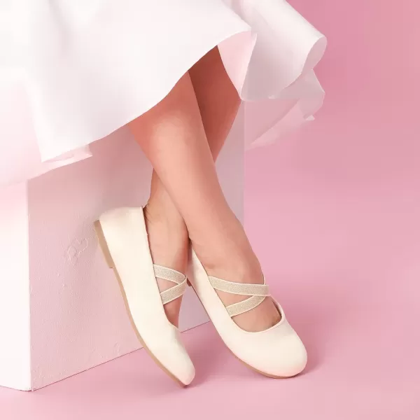 imageDREAM PAIRS Girls Ballerina Dress Shoes Mary Jane FlatsIvorysatin