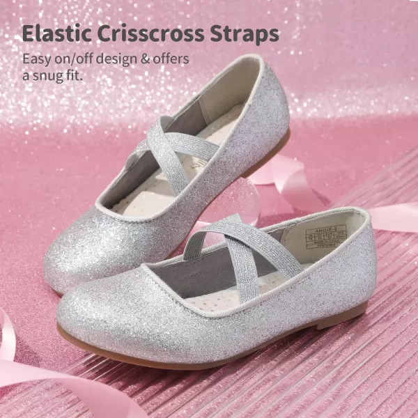imageDREAM PAIRS Girls Ballerina Dress Shoes Mary Jane FlatsSilver