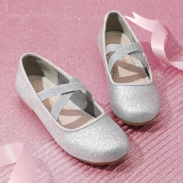 imageDREAM PAIRS Girls Ballerina Dress Shoes Mary Jane FlatsSilver