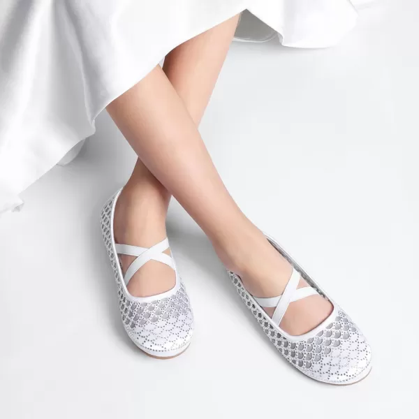imageDREAM PAIRS Girls Ballerina Dress Shoes Mary Jane FlatsWhitehollow