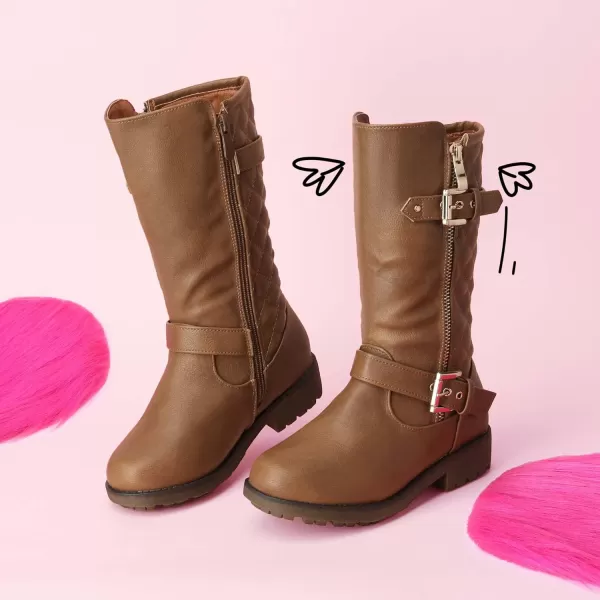 imageDREAM PAIRS Girls Big Kid Knice Brown Knee High Winter Motorcycle Riding BootsTan