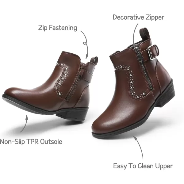 imageDREAM PAIRS Girls Boots Low Heel Side Zipper Ankle Booties Little KidBig KidBrown