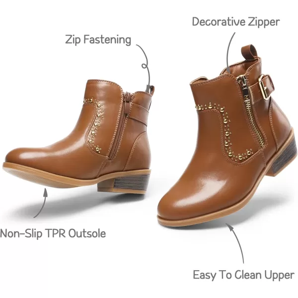 imageDREAM PAIRS Girls Boots Low Heel Side Zipper Ankle Booties Little KidBig KidCamel