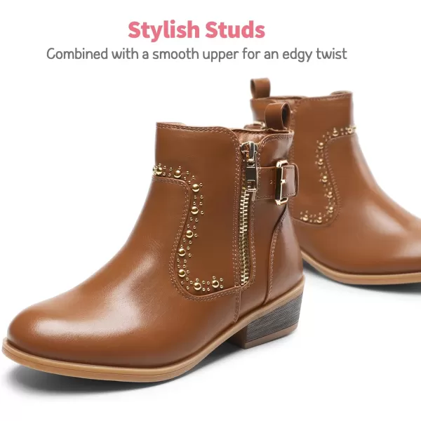 imageDREAM PAIRS Girls Boots Low Heel Side Zipper Ankle Booties Little KidBig KidCamel