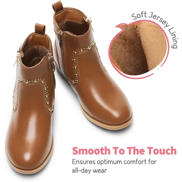 imageDREAM PAIRS Girls Boots Low Heel Side Zipper Ankle Booties Little KidBig KidCamel