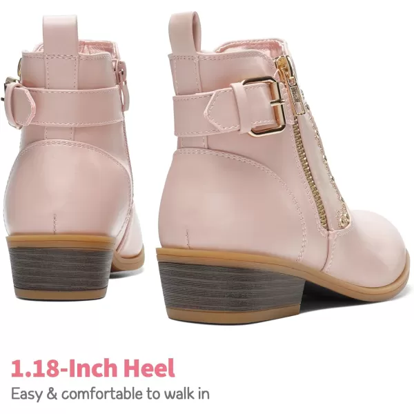imageDREAM PAIRS Girls Boots Low Heel Side Zipper Ankle Booties Little KidBig KidPink