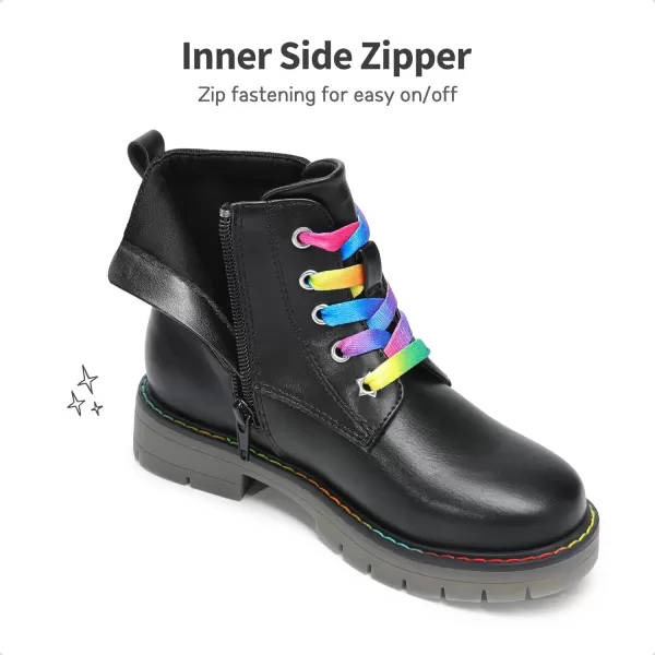 imageDREAM PAIRS Girls Boys Glitter Ankle Boots Side Zipper Combat Shoes with Lace UpToddlerLittle KidBig KidBlack