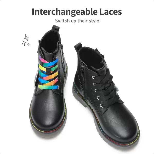 imageDREAM PAIRS Girls Boys Glitter Ankle Boots Side Zipper Combat Shoes with Lace UpToddlerLittle KidBig KidBlack