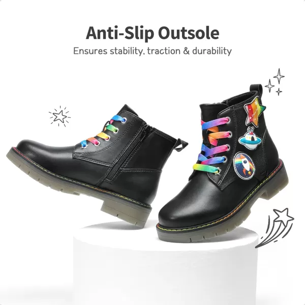 imageDREAM PAIRS Girls Boys Glitter Ankle Boots Side Zipper Combat Shoes with Lace UpToddlerLittle KidBig KidBlack