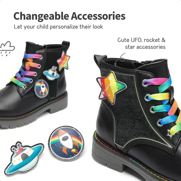 imageDREAM PAIRS Girls Boys Glitter Ankle Boots Side Zipper Combat Shoes with Lace UpToddlerLittle KidBig KidBlack