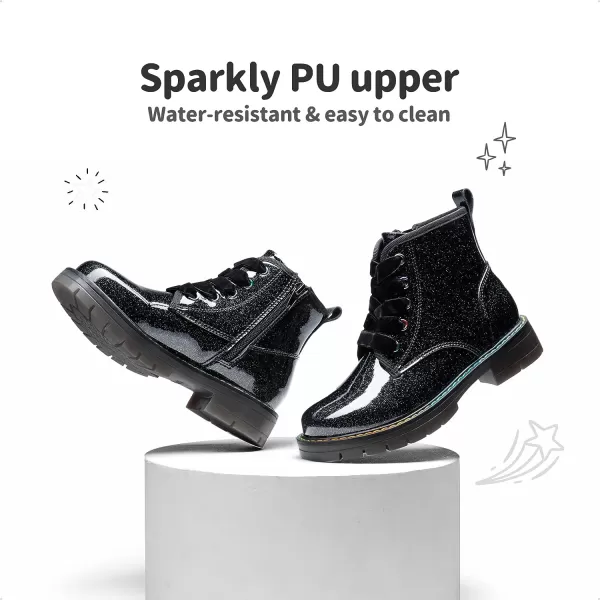 imageDREAM PAIRS Girls Boys Glitter Ankle Boots Side Zipper Combat Shoes with Lace UpToddlerLittle KidBig KidBlackPu