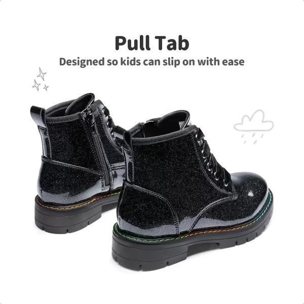 imageDREAM PAIRS Girls Boys Glitter Ankle Boots Side Zipper Combat Shoes with Lace UpToddlerLittle KidBig KidBlackPu