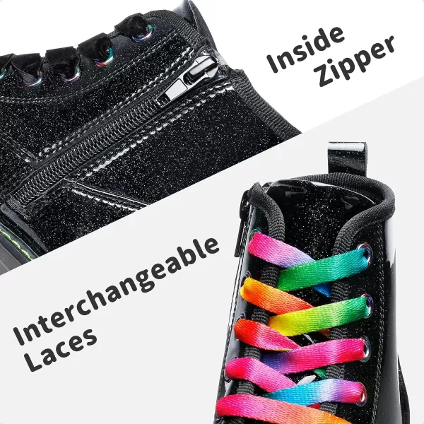 imageDREAM PAIRS Girls Boys Glitter Ankle Boots Side Zipper Combat Shoes with Lace UpToddlerLittle KidBig KidBlackPu