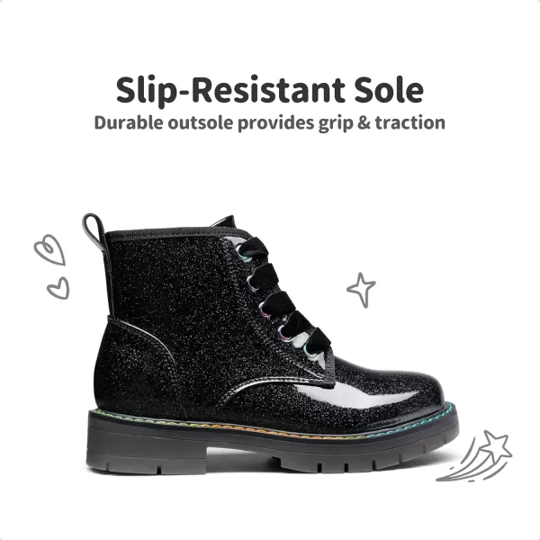 imageDREAM PAIRS Girls Boys Glitter Ankle Boots Side Zipper Combat Shoes with Lace UpToddlerLittle KidBig KidBlackPu