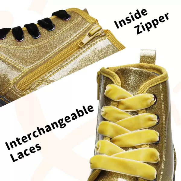 imageDREAM PAIRS Girls Boys Glitter Ankle Boots Side Zipper Combat Shoes with Lace UpToddlerLittle KidBig KidGoldPu
