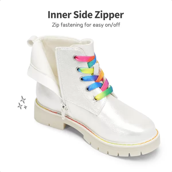 imageDREAM PAIRS Girls Boys Glitter Ankle Boots Side Zipper Combat Shoes with Lace UpToddlerLittle KidBig KidWhite