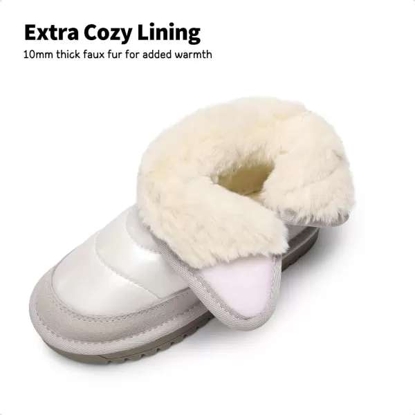 imageDREAM PAIRS Girls Boys Snow Boots Kids Winter Ankle Shoes 10mm Puffy Faux Fur Lined for LittleBig KidIvoryGrey