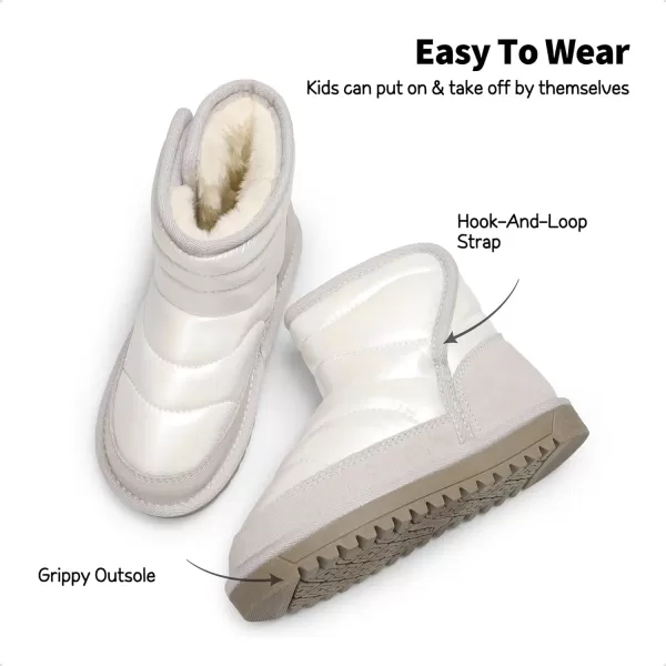 imageDREAM PAIRS Girls Boys Snow Boots Kids Winter Ankle Shoes 10mm Puffy Faux Fur Lined for LittleBig KidIvoryGrey