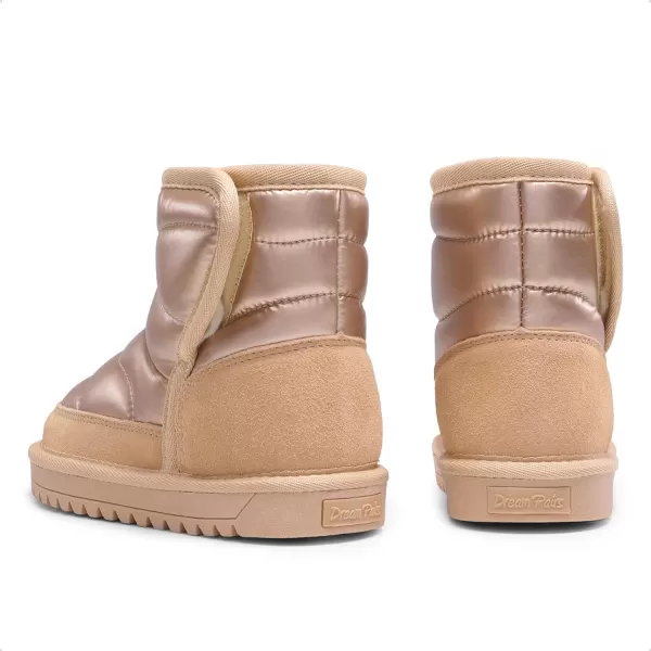 imageDREAM PAIRS Girls Boys Snow Boots Kids Winter Ankle Shoes 10mm Puffy Faux Fur Lined for LittleBig KidRose Gold