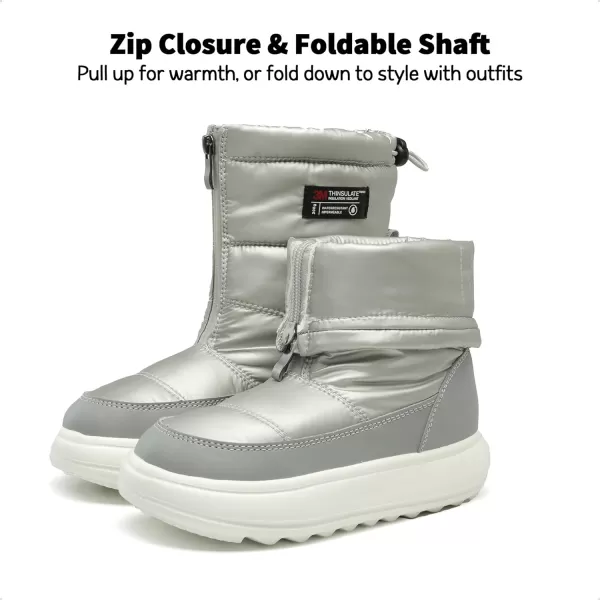 imageDREAM PAIRS Girls Boys Snow Foldable Boots Shaft Lightweight Mid Calf Winter Shoes for LittleBig KidLight Grey