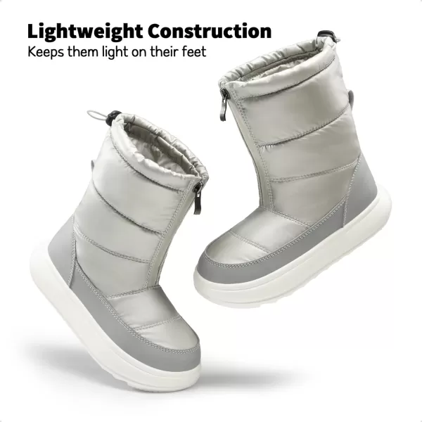 imageDREAM PAIRS Girls Boys Snow Foldable Boots Shaft Lightweight Mid Calf Winter Shoes for LittleBig KidLight Grey