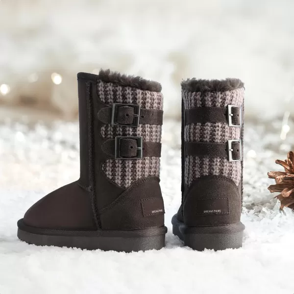 imageDREAM PAIRS Girls Boys Winter Boots Faux Fur Lined Mid Calf Kids Snow Tall Shoes for Little KidBig KidBrown