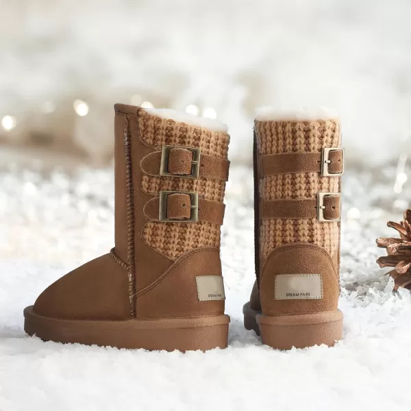 imageDREAM PAIRS Girls Boys Winter Boots Faux Fur Lined Mid Calf Kids Snow Tall Shoes for Little KidBig KidChesnut