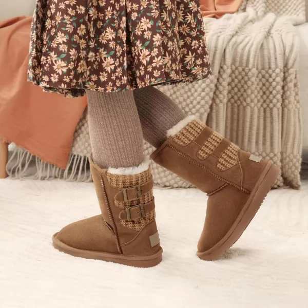 imageDREAM PAIRS Girls Boys Winter Boots Faux Fur Lined Mid Calf Kids Snow Tall Shoes for Little KidBig KidChesnut