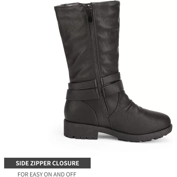 imageDREAM PAIRS Girls Buckle Zipper Knee High Winter BootsBlack