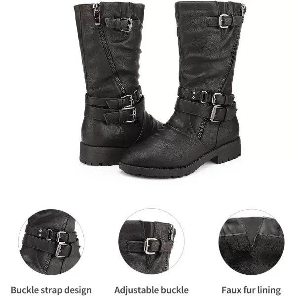 imageDREAM PAIRS Girls Buckle Zipper Knee High Winter BootsBlack