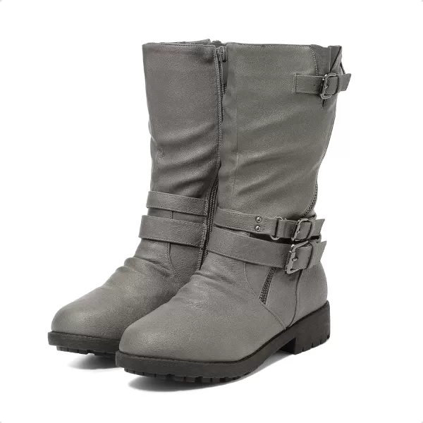imageDREAM PAIRS Girls Buckle Zipper Knee High Winter BootsGrey