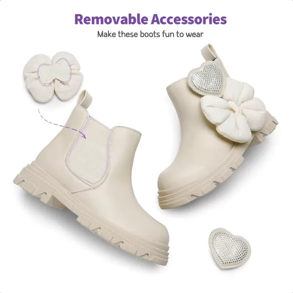 imageDREAM PAIRS Girls Chelsea Boots Side Zipper Interchangeable Accessories Ankle Booties ToddlerLittle KidBig KidBeige